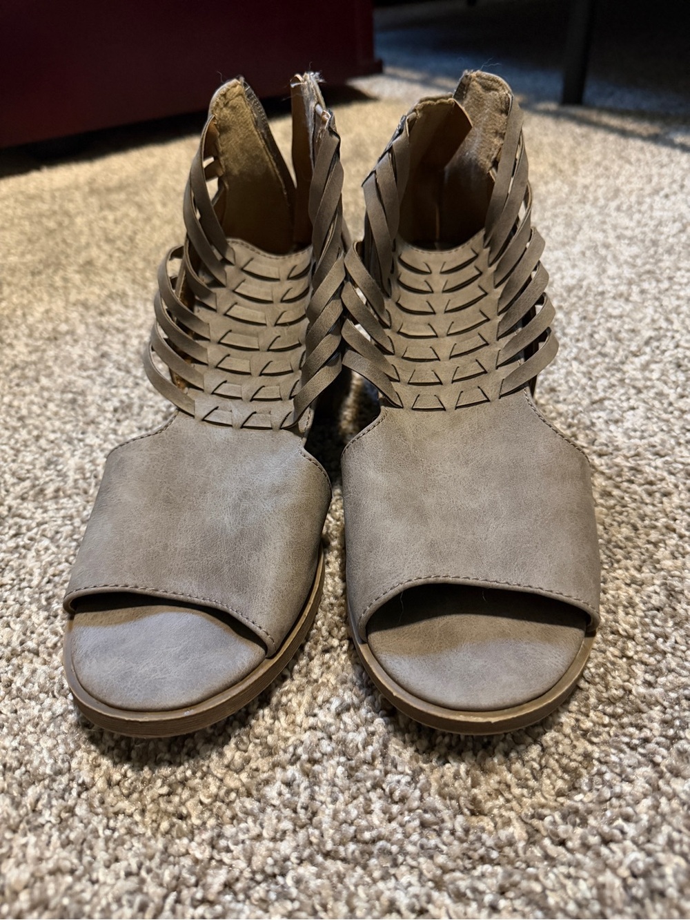 Jellypop Taupe Braided Ankle Open-Toe Sandals